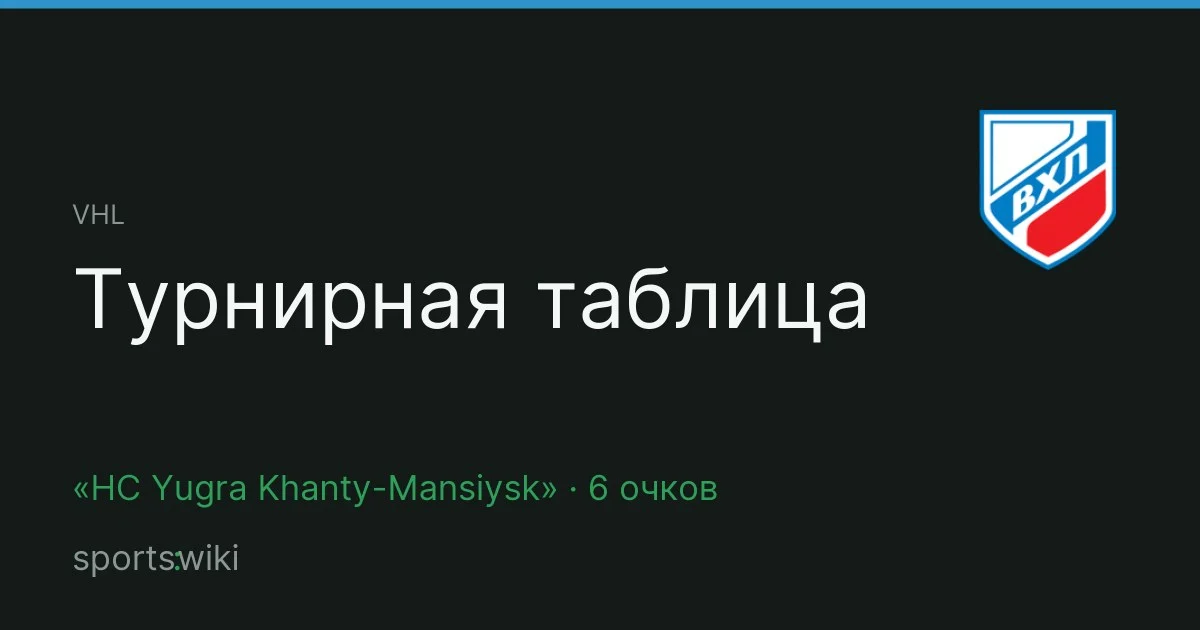 VHL. Турнирная таблица